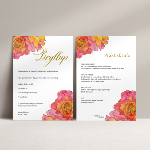 Bryllupsinvitation Roses med romantiske roser. Trykt på mat hvidt papir inkl. hvid C5 kuvert