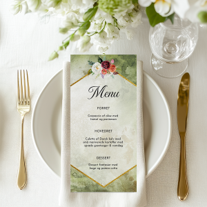 Menukort Fleur med boheme blomster på genbrugspapir