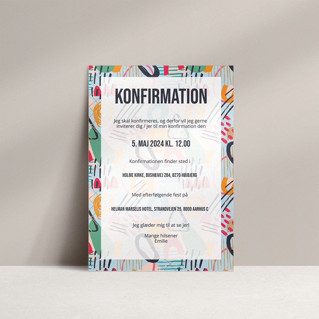 Konfirmationsinvitation Back to the 80s Navy Konfirmationsinvitation Back to the 80s Navy tekst