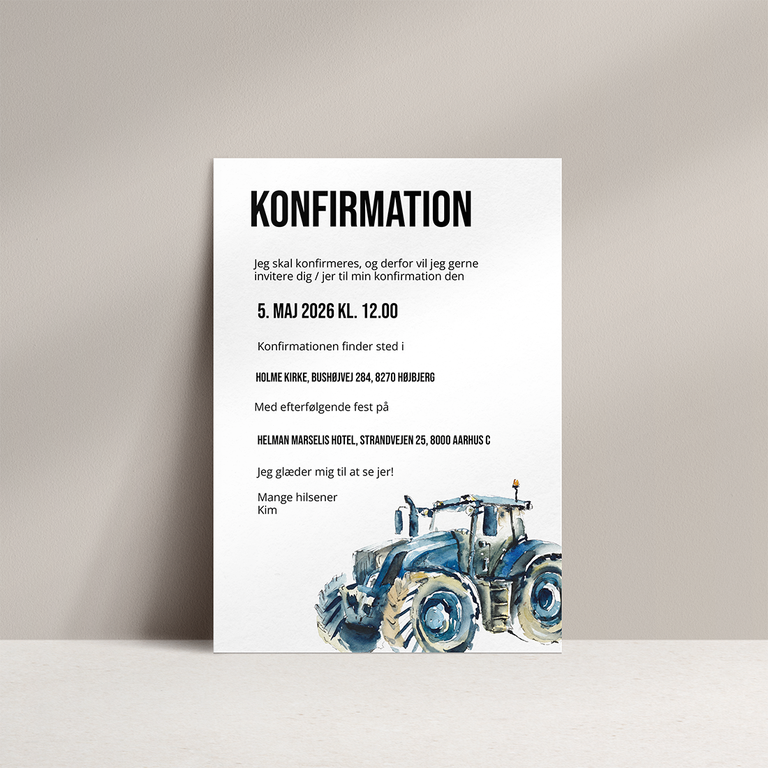 Konfirmationsinvitation Tractor Konfirmationsinvitation / nonfirmationsinvitation Tractor med illustration af blå traktor
