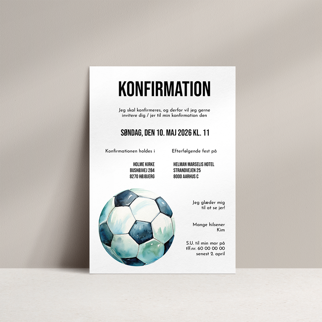 Konfirmationsinvitation Soccer Konfirmationsinvitation Soccer / fodbold til konfirmanden, der elsker sport