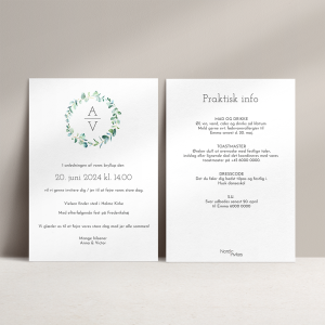 Bryllupsinvitation Eucalyptus Wreath med krans af eukalyptus og jeres monogram