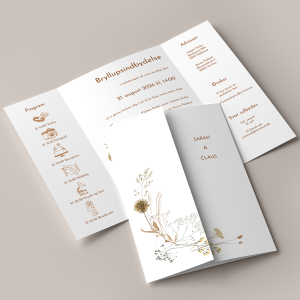 Bryllupsinvitation Wildflower i Portfals inkl hvid C5 kuvert med gyldne og brune blomster - Perfekt til et sensommerbryllup