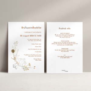 Bryllupsinvitation Wildflower med gyldne blomster til sensommer bryllup