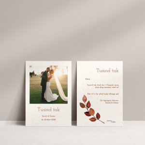 Takkekort Autumn Wreath til bryllup med efterårsblade på genbrugspapir