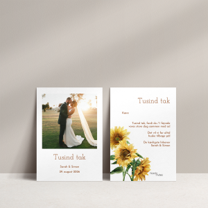 Takkekort Sunflowers til Bryllup med gyldne sensommer blomster